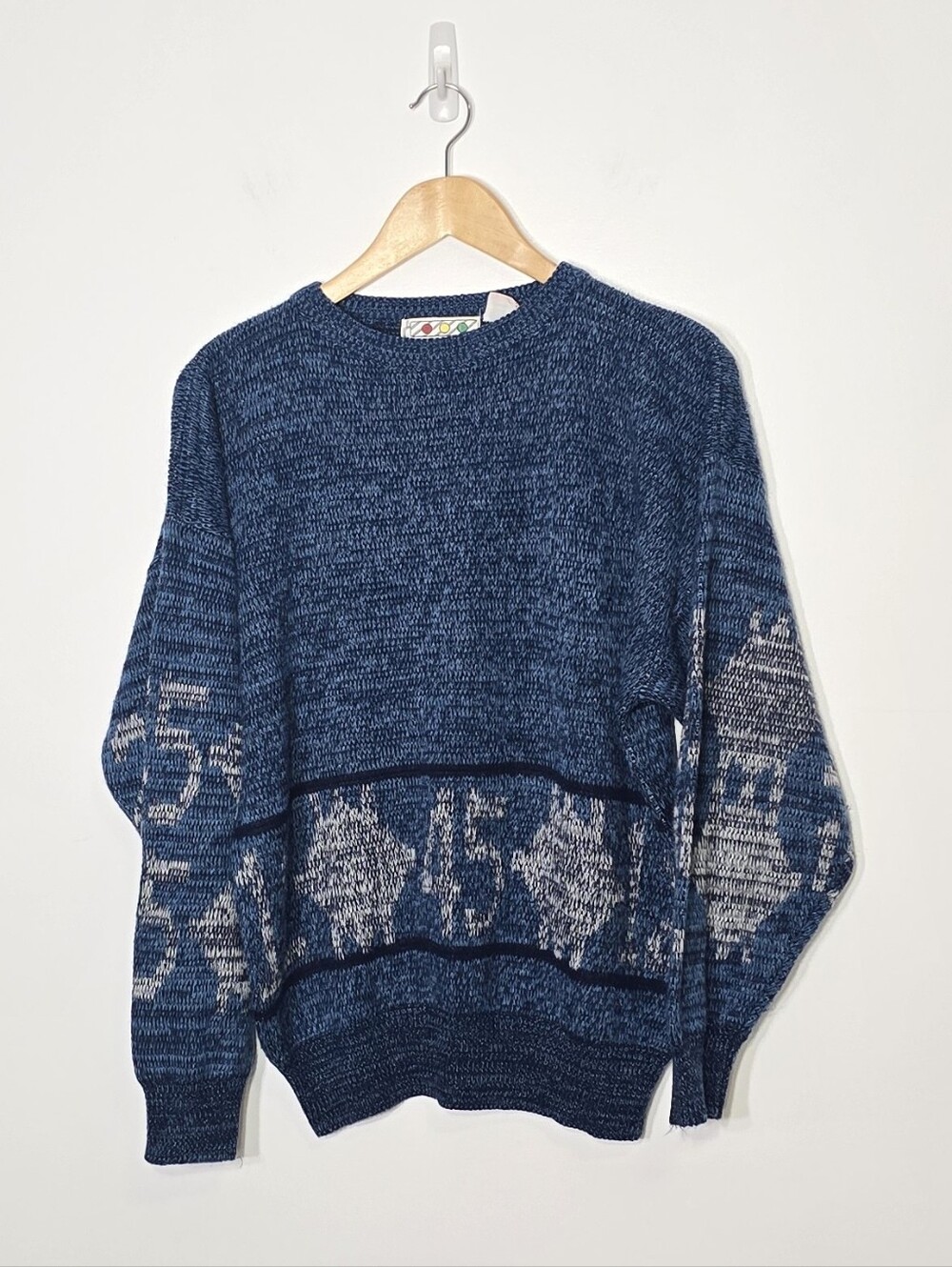 Vintage Pacific Coast Highway Knit Blue Marble Black Retro Long Sleeve Sweater